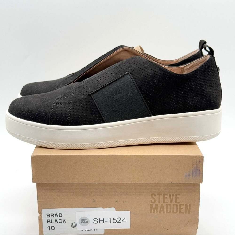 Steve‎ Madden Brad Sneakers / Size 10 Womens / Black Perforated Slip On, NEW